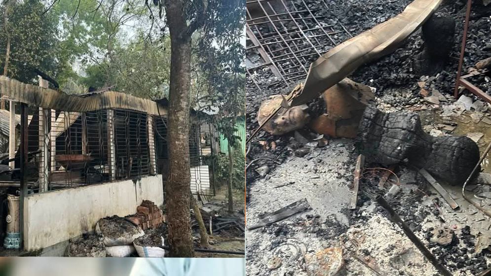 শোভাযাত্রার মোটিফ ঘিরে বিতর্ক, মানিকগঞ্জে চিত্রশিল্পীর বাড়িতে অগ্নিসংযোগ